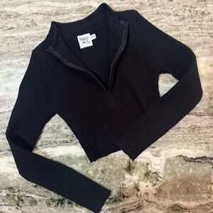 Ribbed Knit Princess Polly Cropped Half Zip Long Sleeve Top Size XS/S